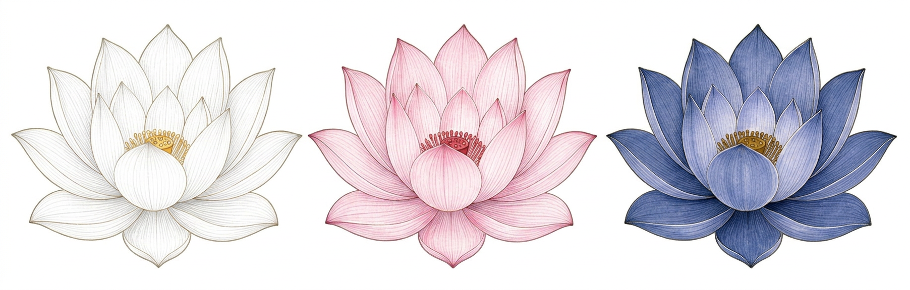 Three lotuses representing sāttvika, rājasika, and tāmasika cognition
